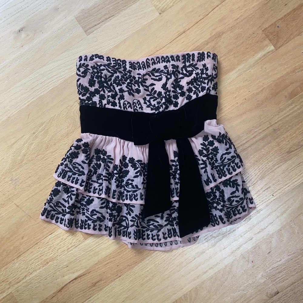Gorgeous silk and velvet strapless top